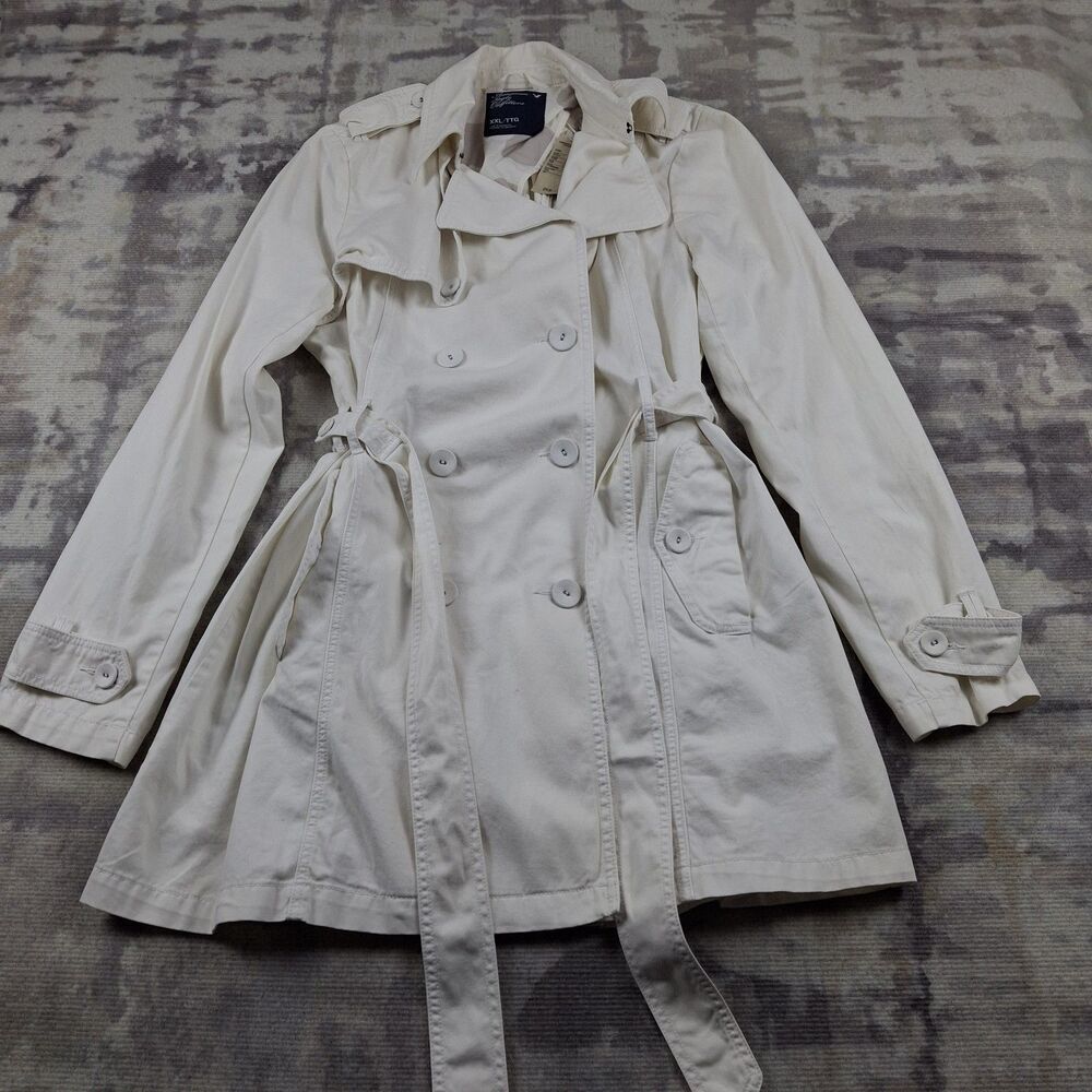 American Eagle Womens Double Breasted Trench Coat Jacket Off White XXL TTG...